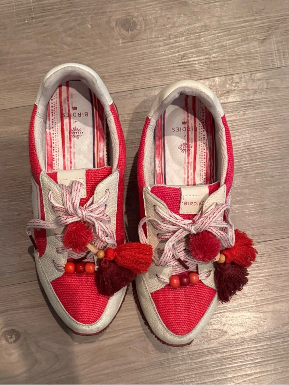 Birdies x21 Seeds limited edition Women's Pink & White Tassel Sneakers